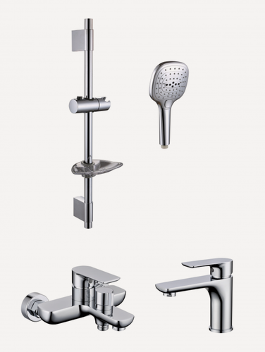 Изображение товара Набор для ванны 3 в 1 Grocenberg GB1009 Хром, 2 смесителя, душ