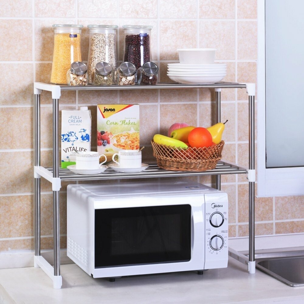 Полка кухонная для микроволновой печи LettBrin, 57 см х 30 см х 48 см Rack, серебристый — фото 1