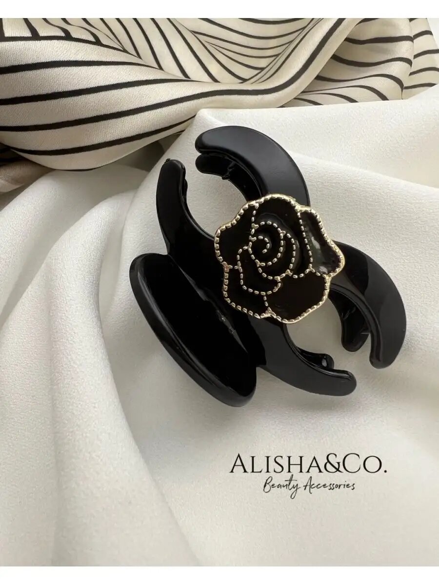 Заколка краб для волос Коко Роза черная — фото 1
