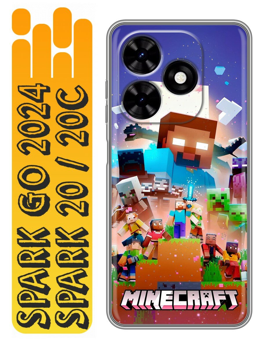 Чехол для Tecno Spark Go 2024, Spark 20, Spark 20C, Pop 8 с принтом Minecraft Майнкрафт на Техно Спарк Го 2024, Спарк 20, Спарк 20С, Поп 8