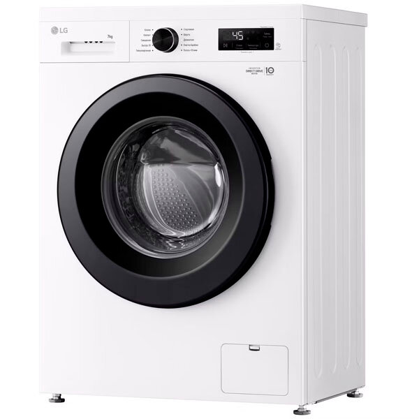 Стиральная машина LG F2Y1HS6W, 7 кг, Direct Drive, Паровая стирка, Инверторный мотор, 1200 об/мин, Узкая, Белая