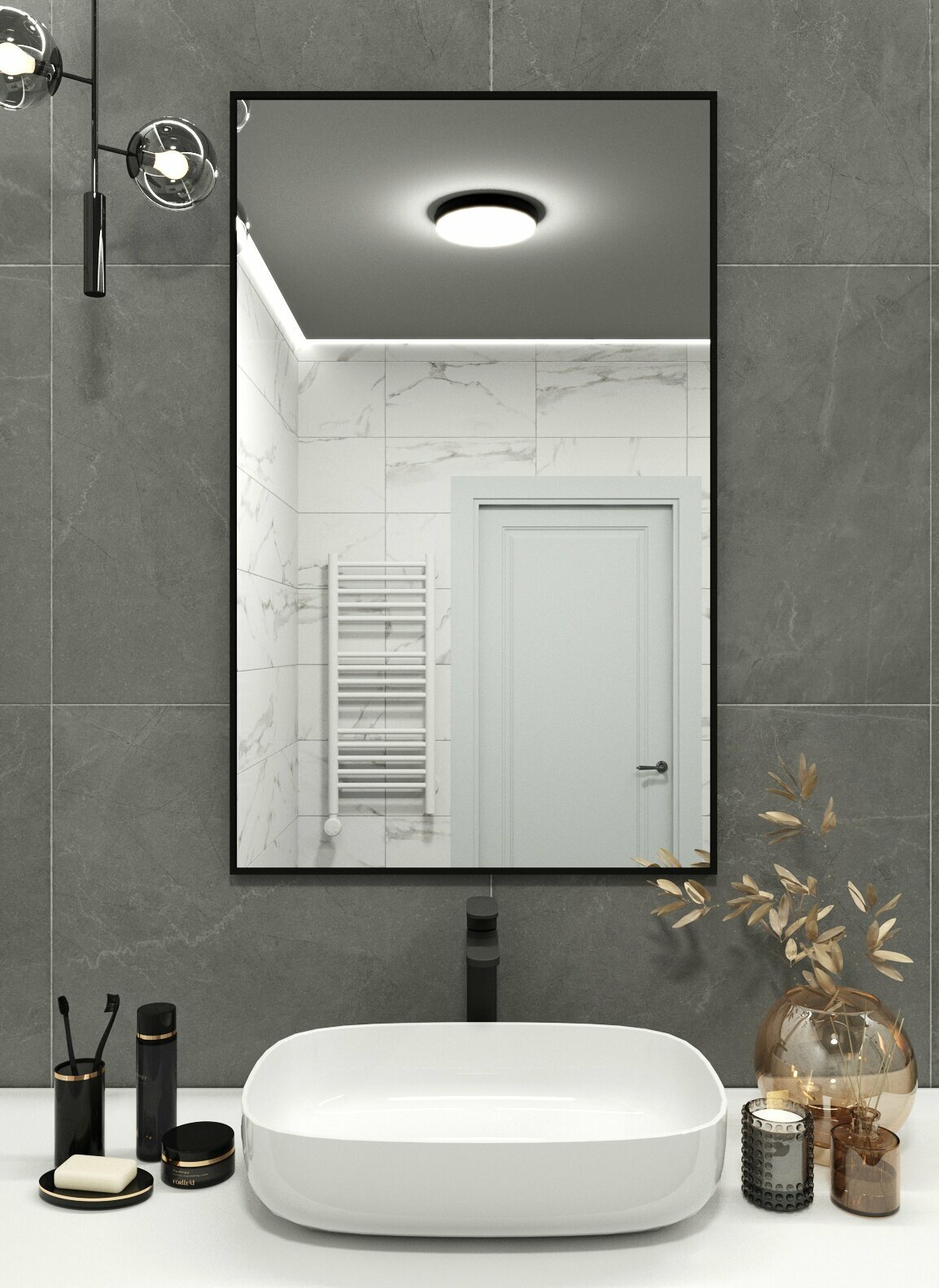 Зеркало интерьерное в алюминиевой раме настенное BLX MIRROR 110х70 см. Черное