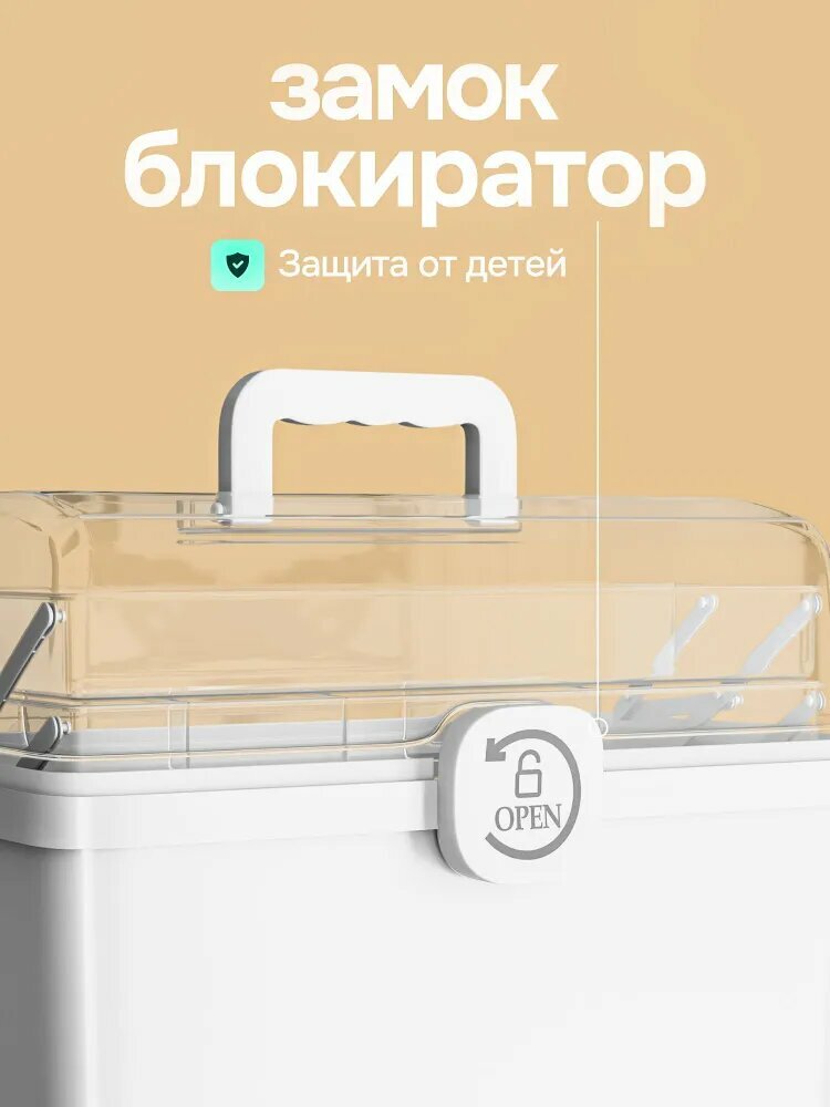 Контейнеры Для Лекарственных Препаратов Аптечка домашняя большая / Контейнер для лекарств / Органайзер для хранения лекарств и таблеток с замком от детей