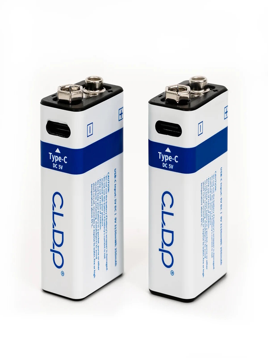 Аккумуляторная перезаряжаемая батарея Li-ion 9V (крона) 350 mAh 2шт + USB кабель — фото 1