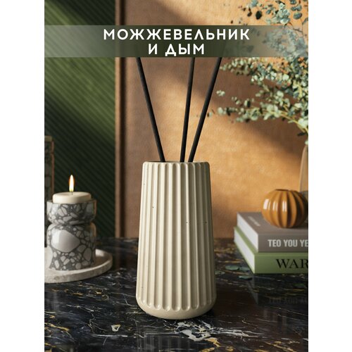 фото Ароматический диффузор, можжевельник и дым, 100мл, в бетонной вазе chloe, кремовый глянцевый musko