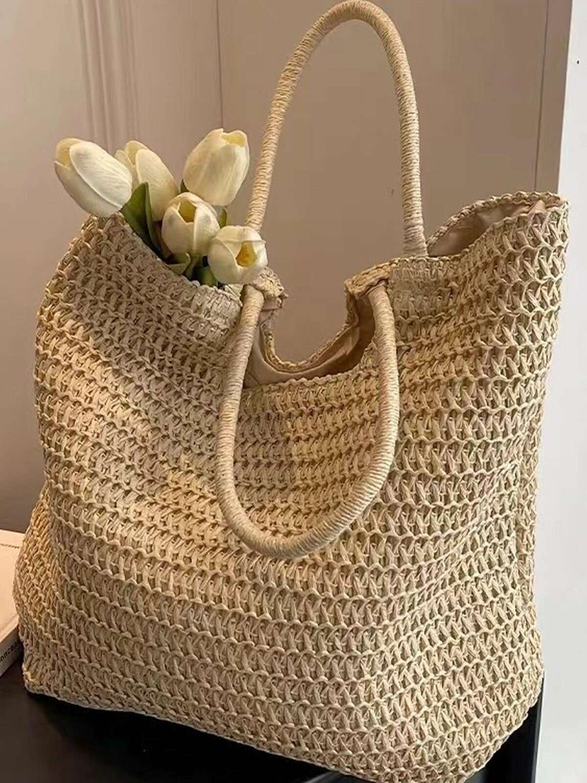 Сумка , фактура плетеная, рельефная, коричневый — фото 1