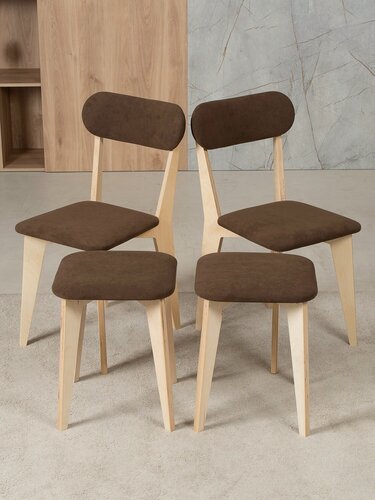 Изображение товара Комплект для кухни 2 стула и 2 табурета, стул со спинкой, табурет мягкий, деревянный, кухонный