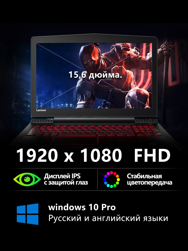Игровой рабочий ноутбук Lenovo R720, Windows 10, 15,6", Intel Core i7-7700HQ (2.5ГГц), 32Гб, SSD1ТБ, GTX 1060 (6Гб), IPS — фото 1