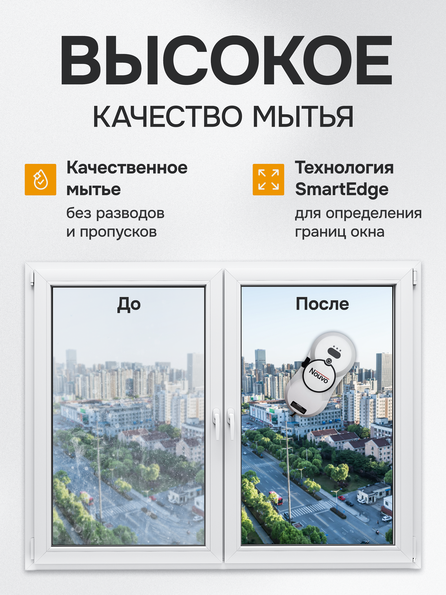 Роботы Мойщики Окон Xiaomi Умный робот мойщик окон с распылением Nouvo X7, белый, 3 года гарантии