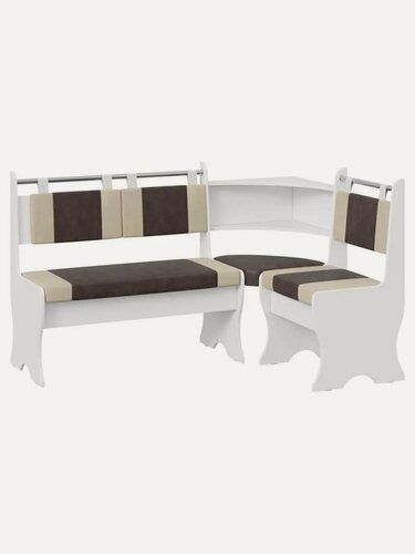 Изображение товара Кухонный диван, уголок Дельта нераскладной, с полками, 104х152х90 см, Белый, ЛДСП / Коричневый / Бежевый, экокожа