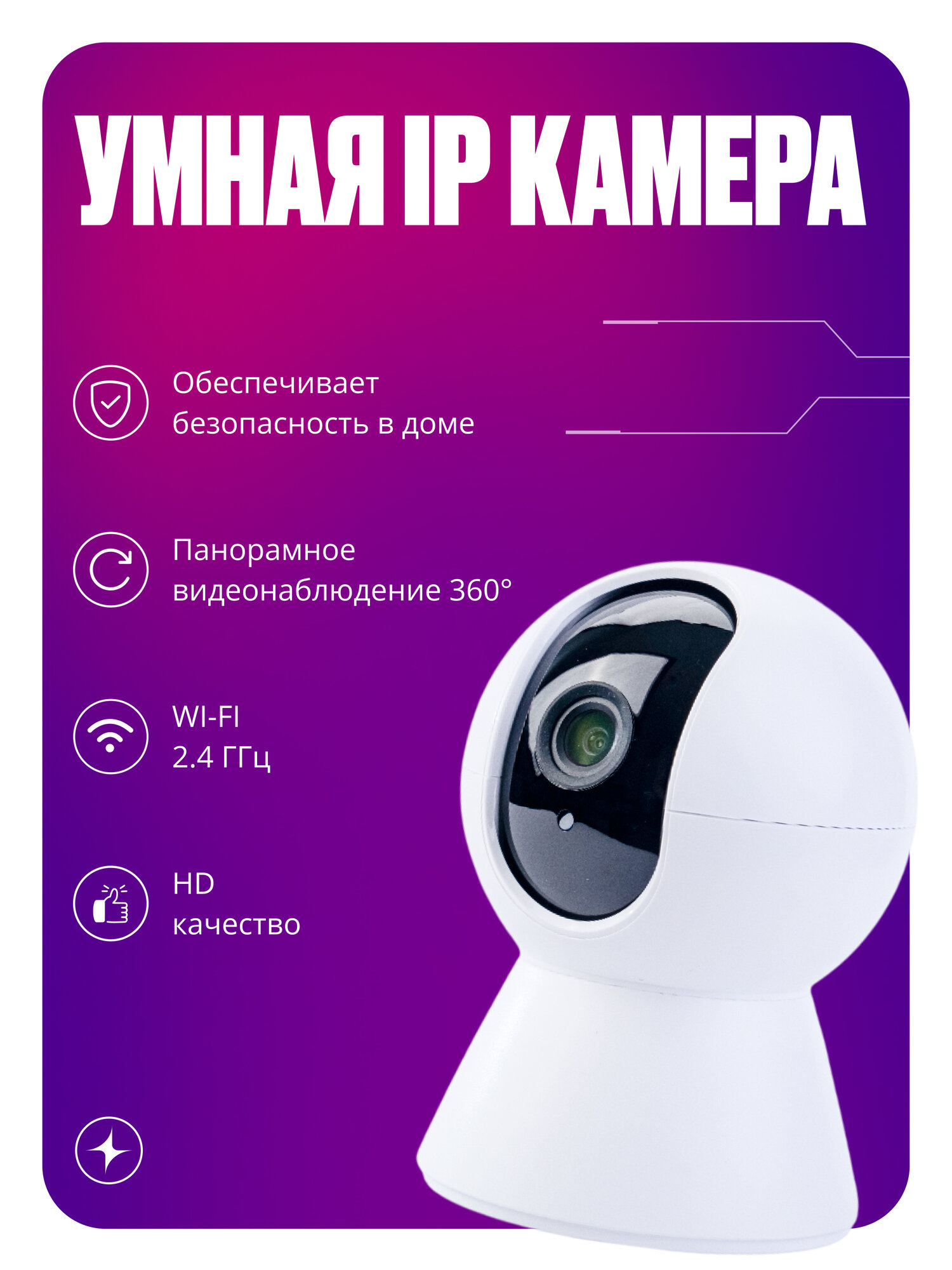 Умная IP камера видеонаблюдения с Wi-Fi обзор 360гр с датчиком движения и ночным режимом Tuya Smart HD 1080p