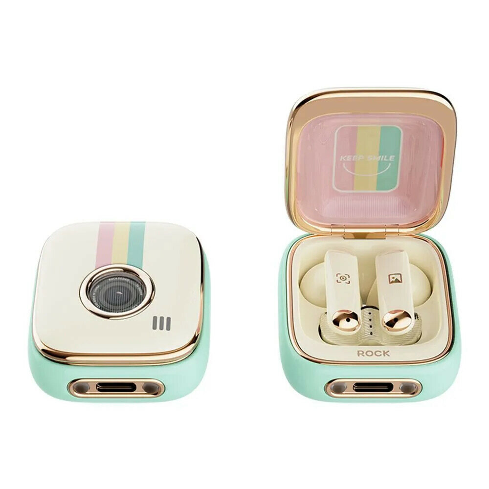 Наушники вкладыши Rock Retro Style TWS Earphone Camera Beige
