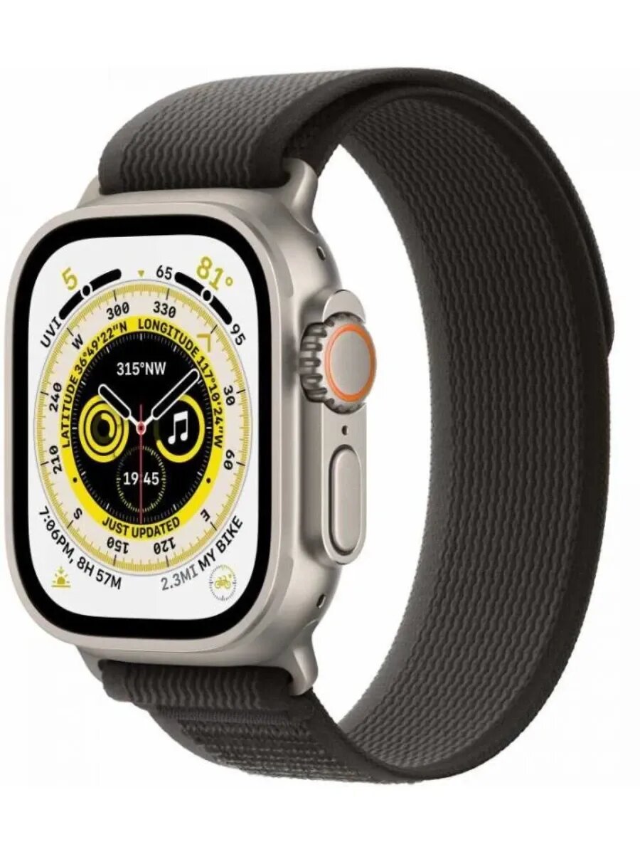 Часы Apple Watch Ultra GPS+Cellular, 49mm Titanium Case with Black/Gray Trial Loop, Титановый корпус, спортивный ремешок черно-серого цвета 49 мм M/L