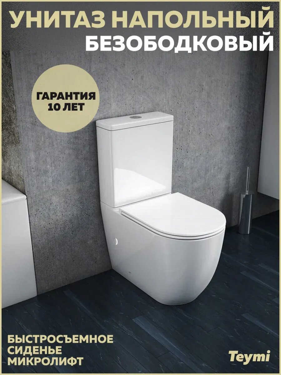 Унитаз напольный безободковый с быстросъемным сиденьем микролифт Teymi Lina T40103