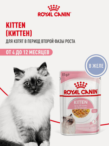 Изображение товара Влажный корм для котят Royal Canin Kitten кусочки в желе, 28 шт по 85 г