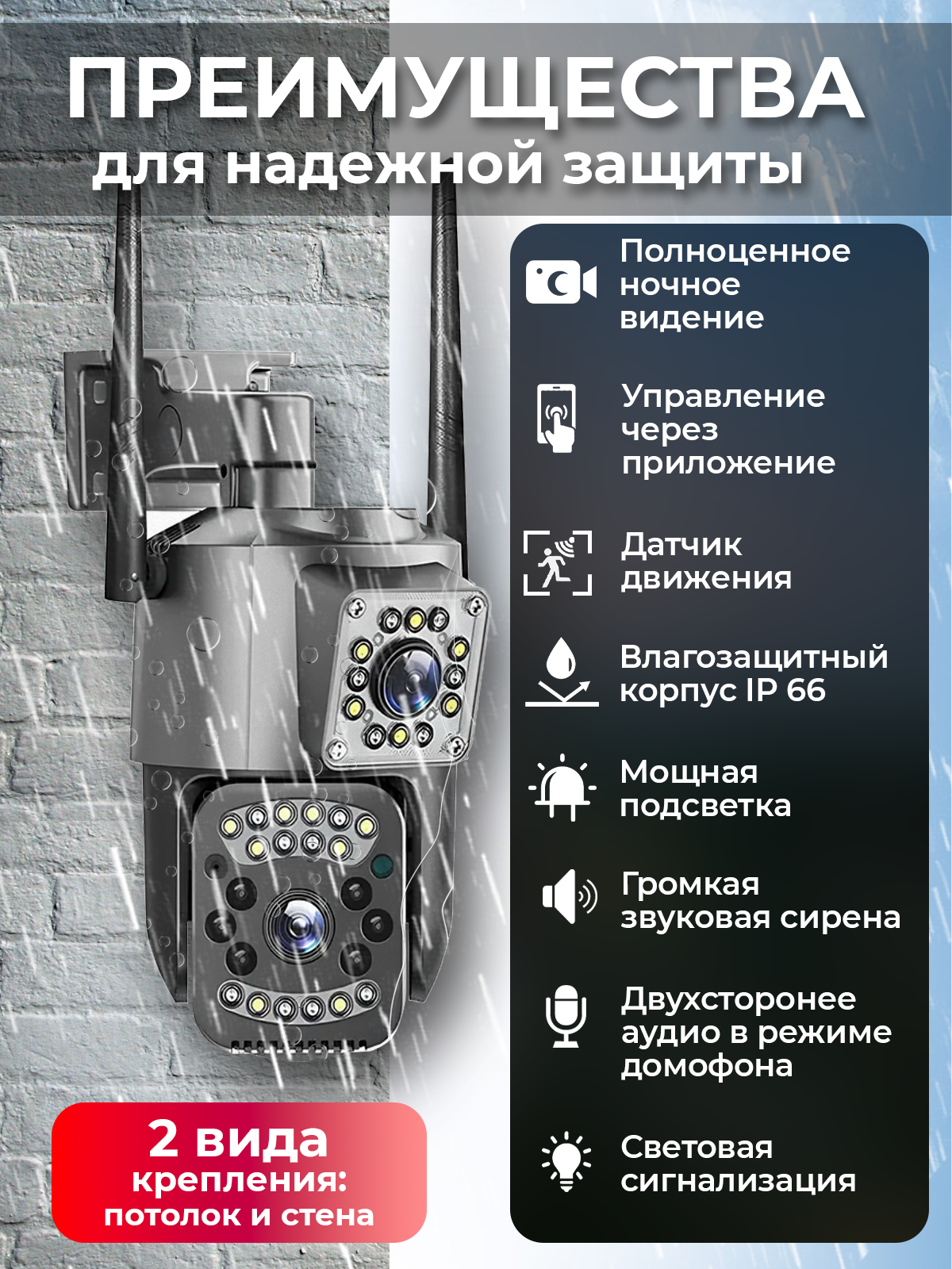 Умная 4G камера, V380Pro,2 объектива,5МП, для дома и улицы, датчик движения, ночная съемка, поворотная — фото 1