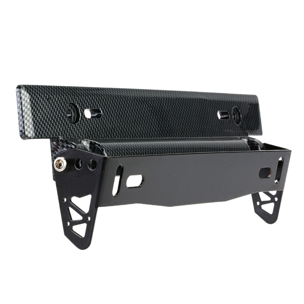 Universal Carbon Fiber Look Car License Plate Frame Holder Racing Style Angle Adjustable Relocate Mount Bracket DIY Modification Accessory