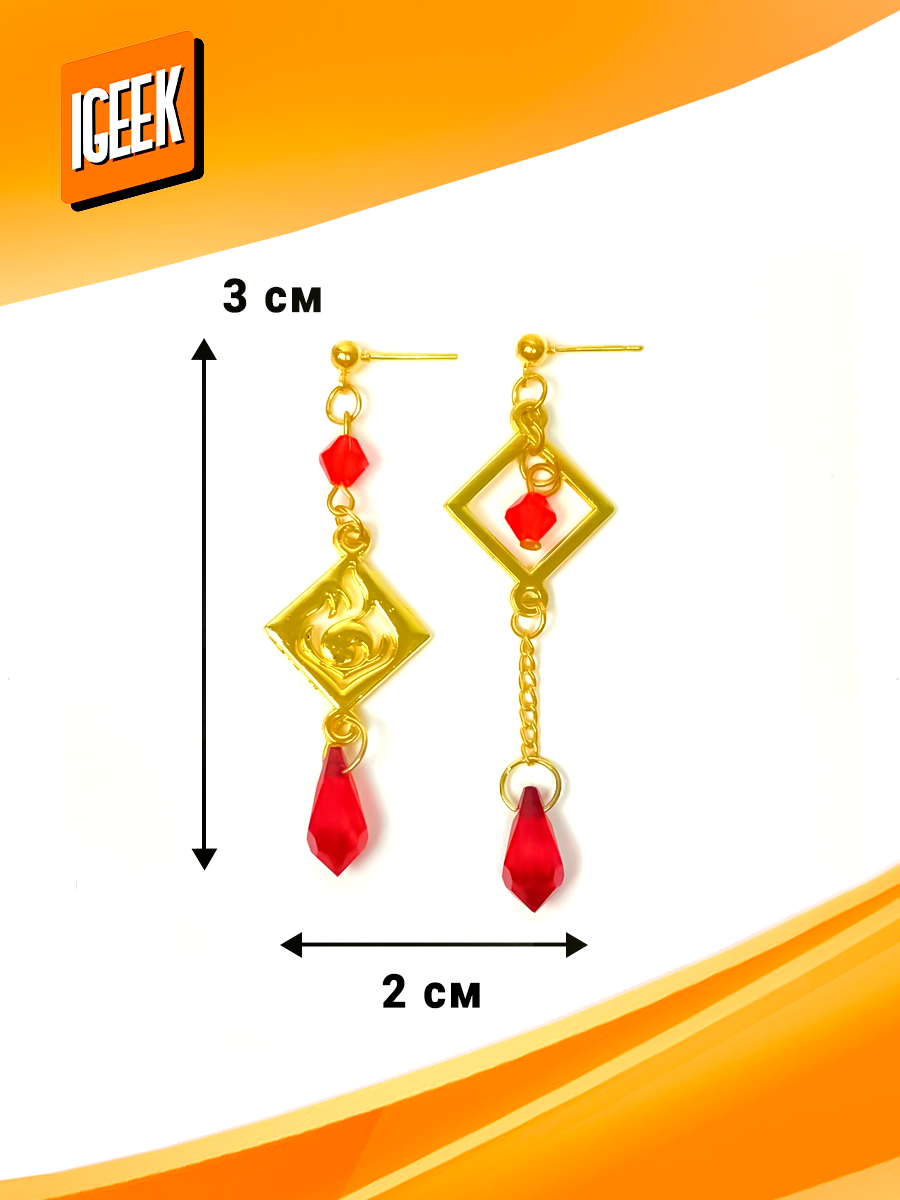 Комплект серег iGEEK, стекло, красный, золотой — фото 1