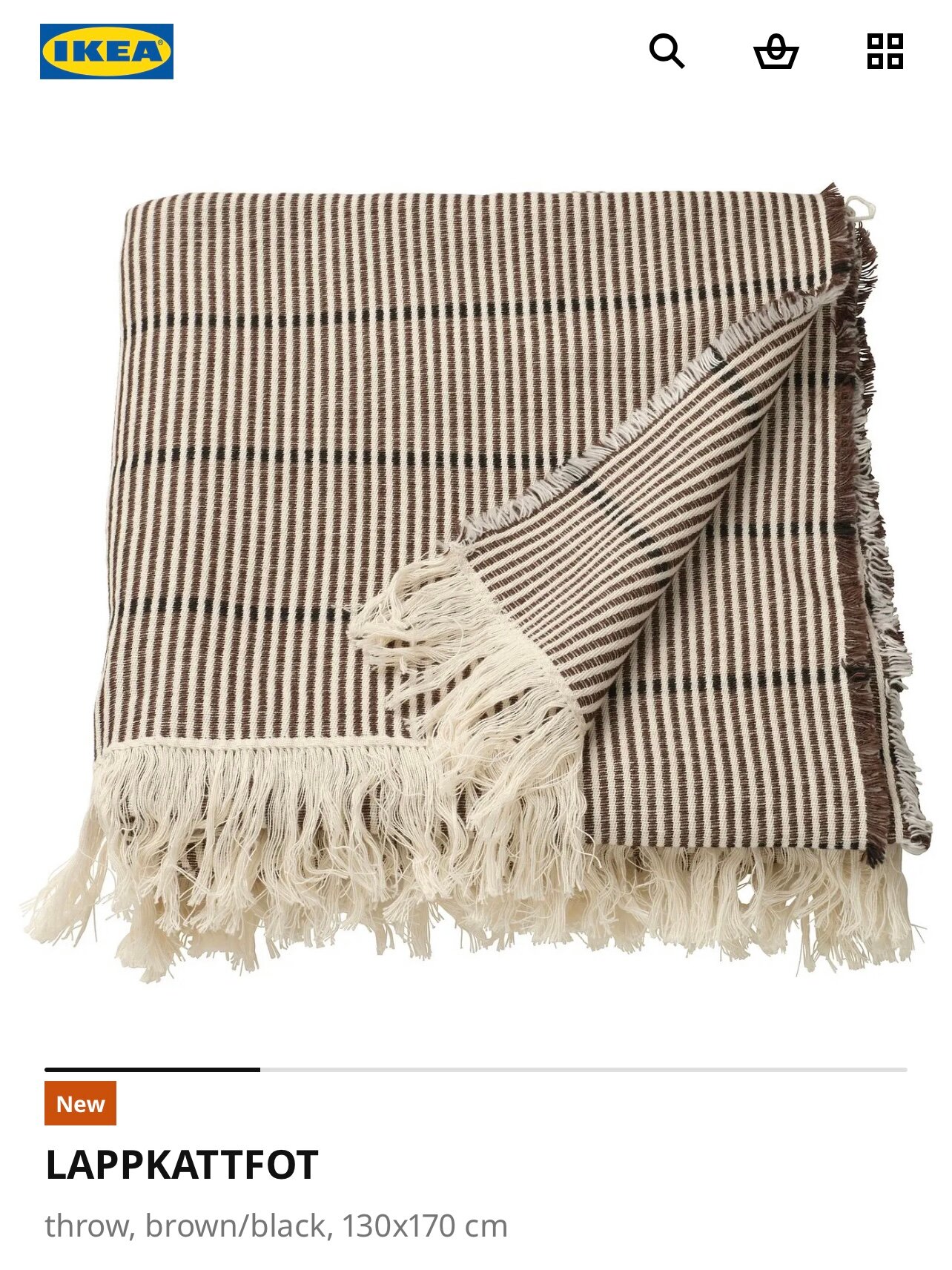 Плед LAPPKATTFOT IKEA, коричневый/черный, 130x170 см, хлопок