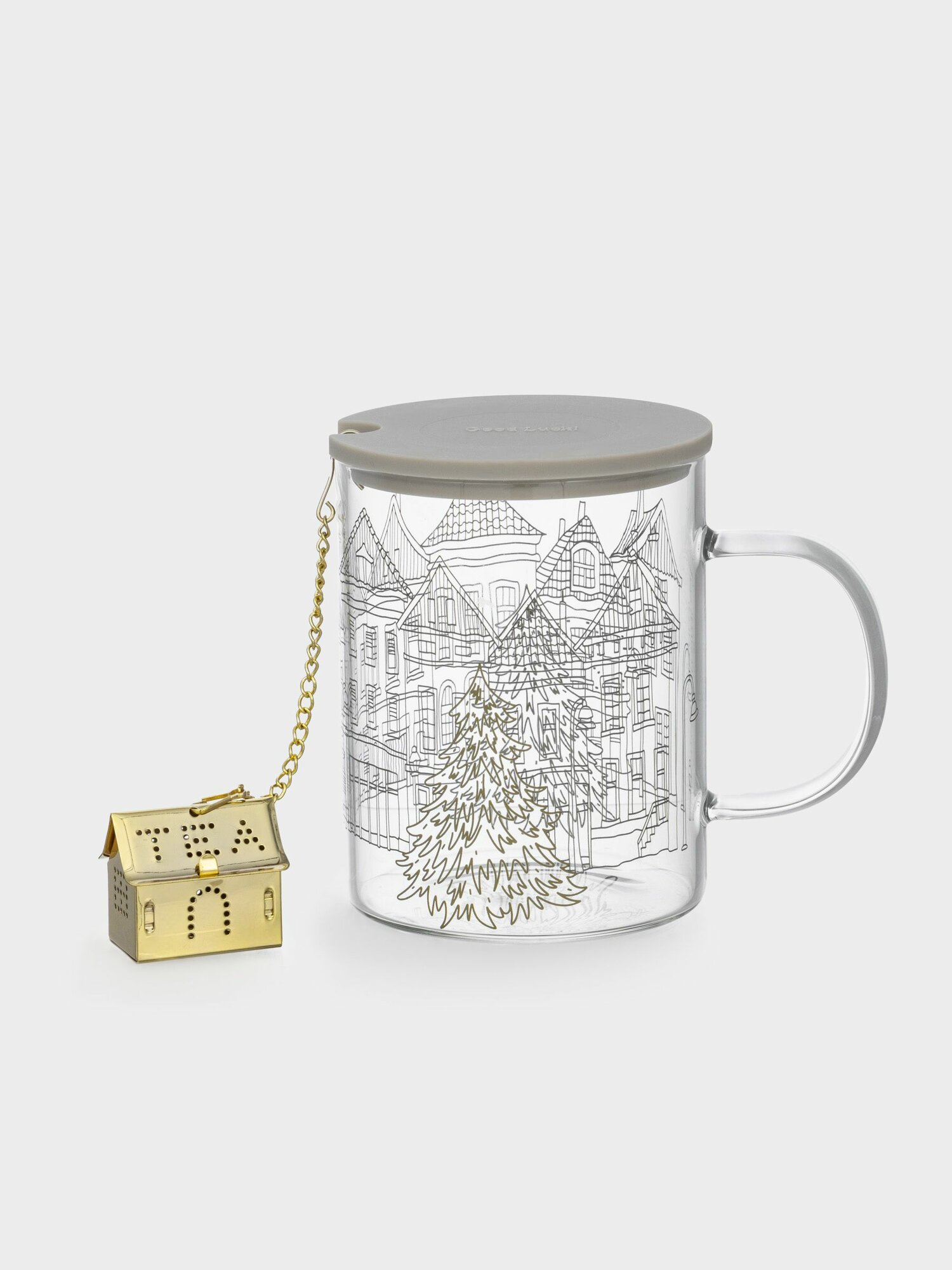 Кружка 420 мл с ситом для заваривания с крышкой стекло Б/сталь Дома Case decor