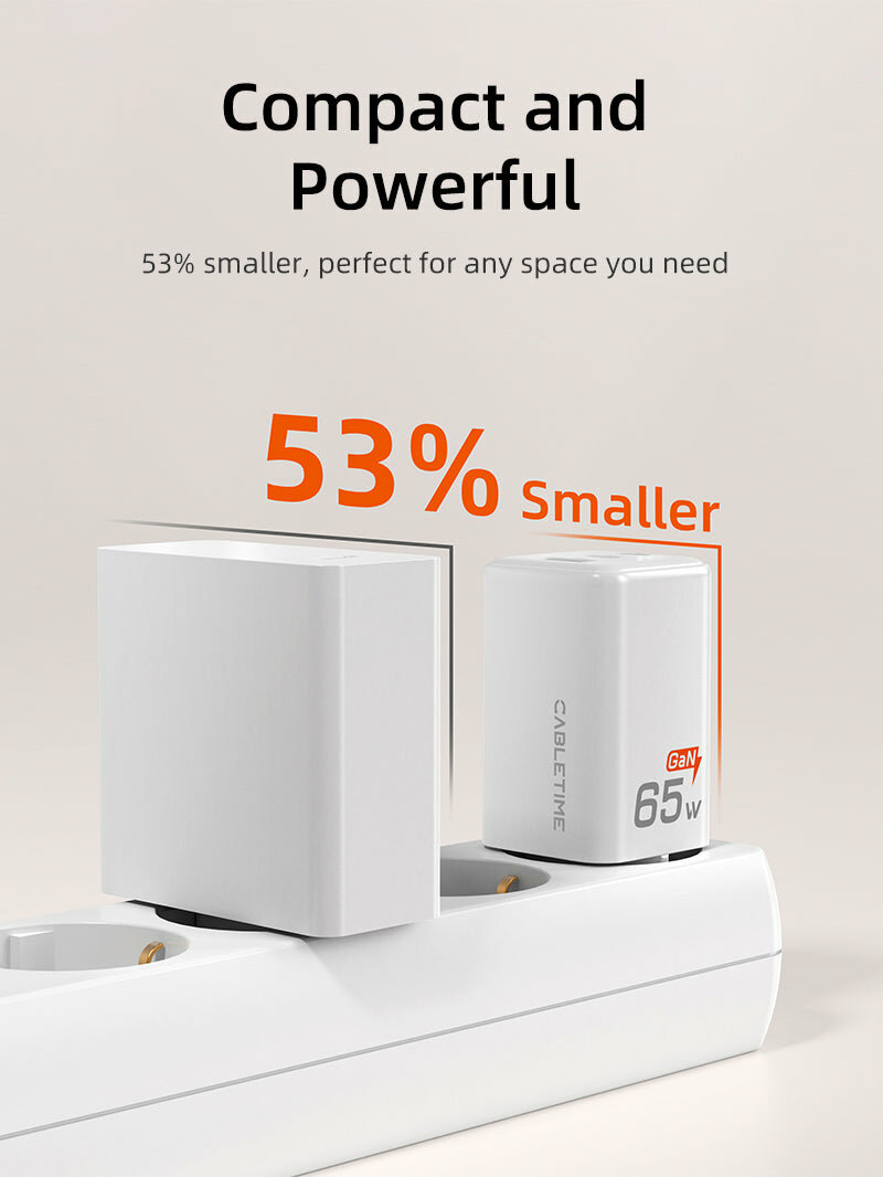 Адаптер быстрой зарядки XO CE03, белый, литой, малодымный, 65Вт, 3 порта USB