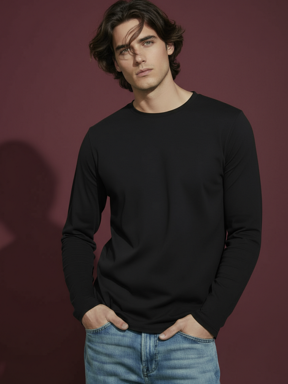 Лонгслив Uzcotton Premium, размер 48-50\L, , черный