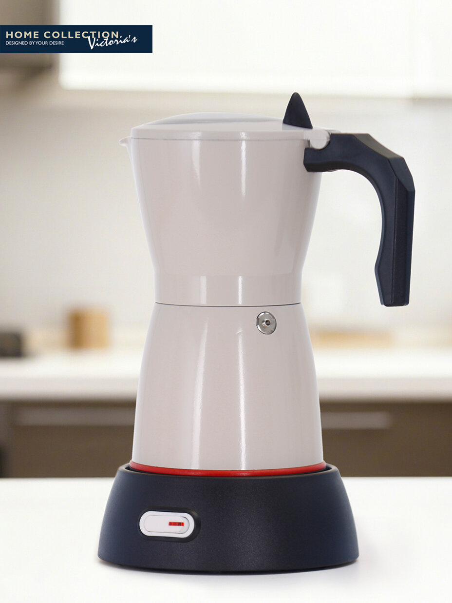 Гейзерная кофеварка электрический нагрев 6 порций бежевая