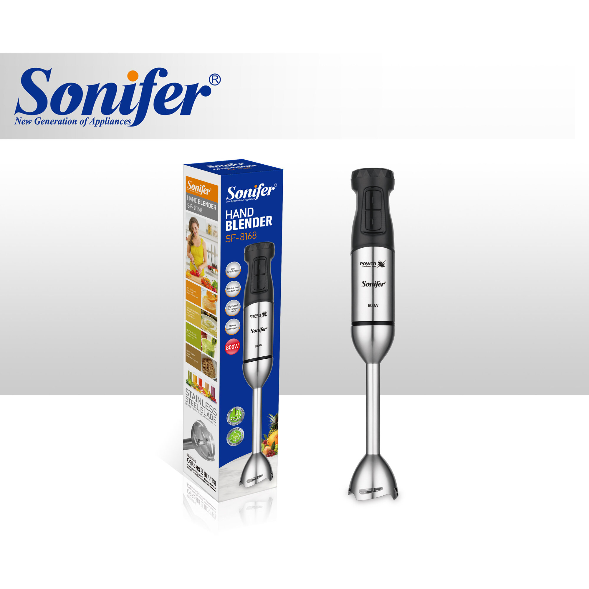 Блендер погружной Sonifer SF-8168, 800Вт, турборежим, защита от перегрева