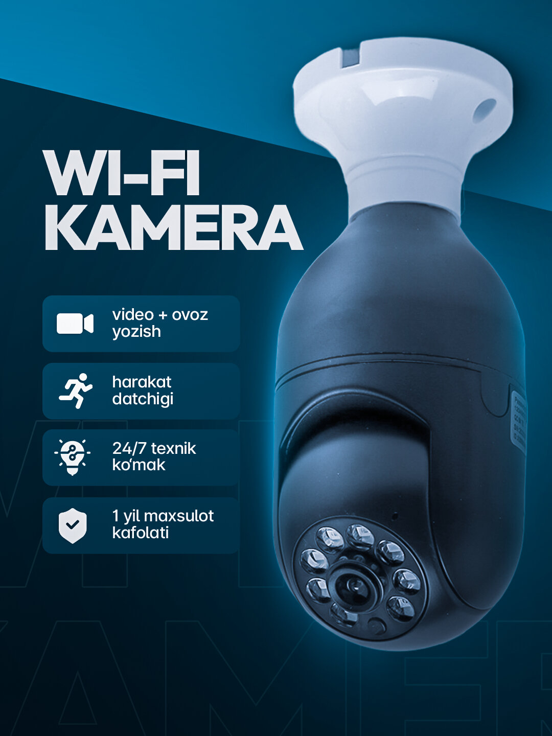Камера видеонаблюдения, wifi камера 360 - Черный