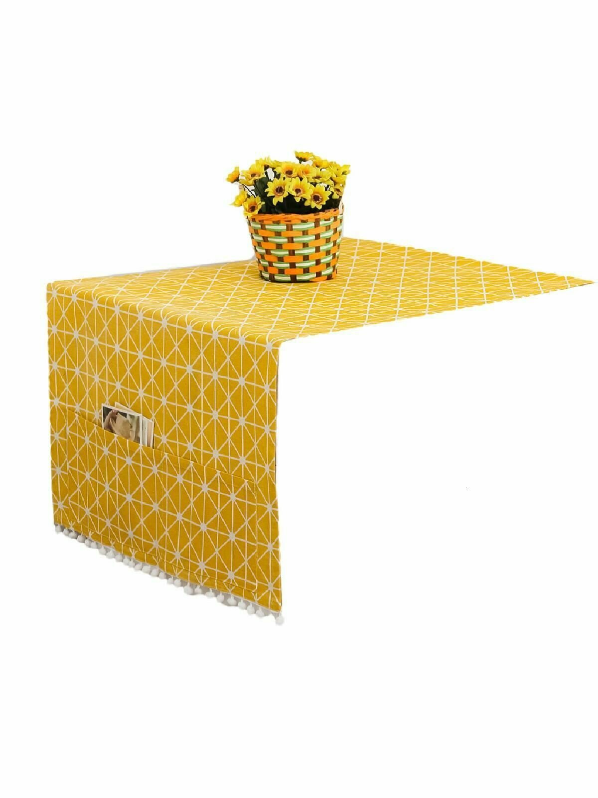 Скатерть, Кусок геометрической ткани для покрытия холодильника и стиральной машины -70*170 см-желтая шахматная доска