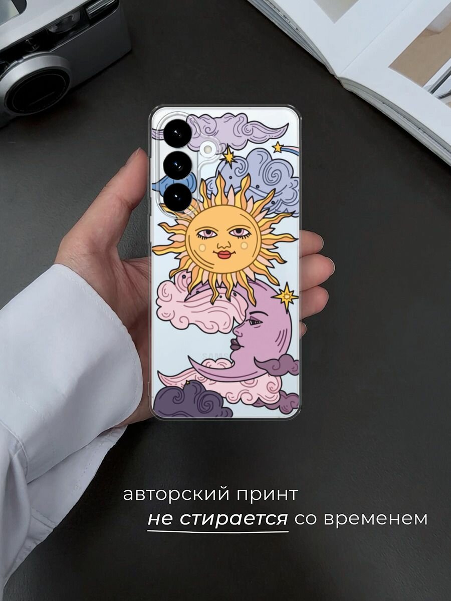 Чехол на Samsung S26 Plus / Самсунг S26 Плюс с принтом Sun and Moon, прозрачный — фото 1