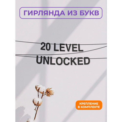 фото Бумажная гирлянда на стену, интерьерная - “20 level unlocked“, гирлянда буквенная zekeks