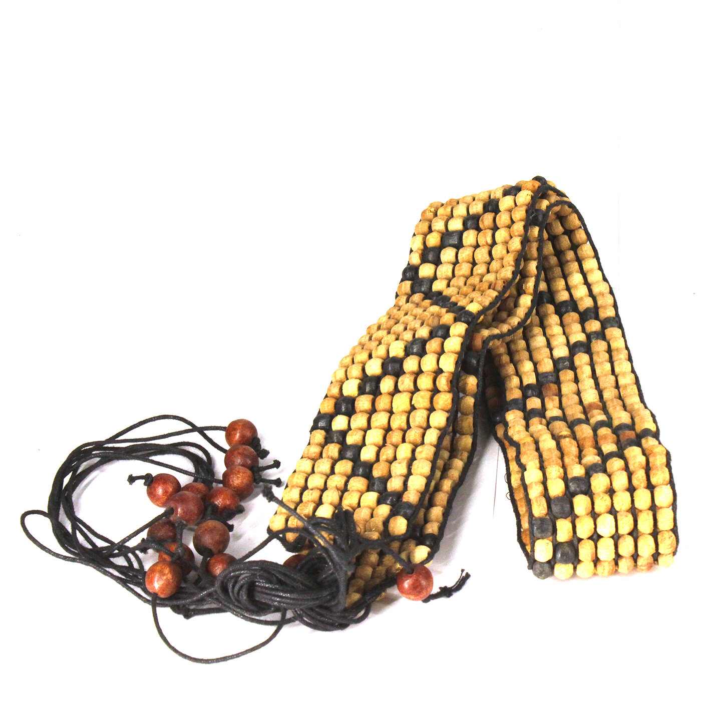 Пояс из деревянных бусин 100 см, бохо, ручная работа, Индия.