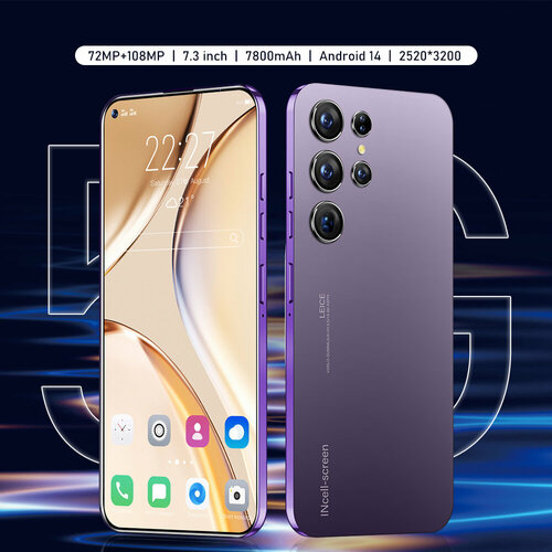 Mobile S25 Ultra смартфон телефон русский левый перфорированный экран все-в-одном двойная SIM-карта двойной режим ожидания закругленные углы игровой WIFIBTFMGPS память 16GB1TB фиолетовый 7268₽