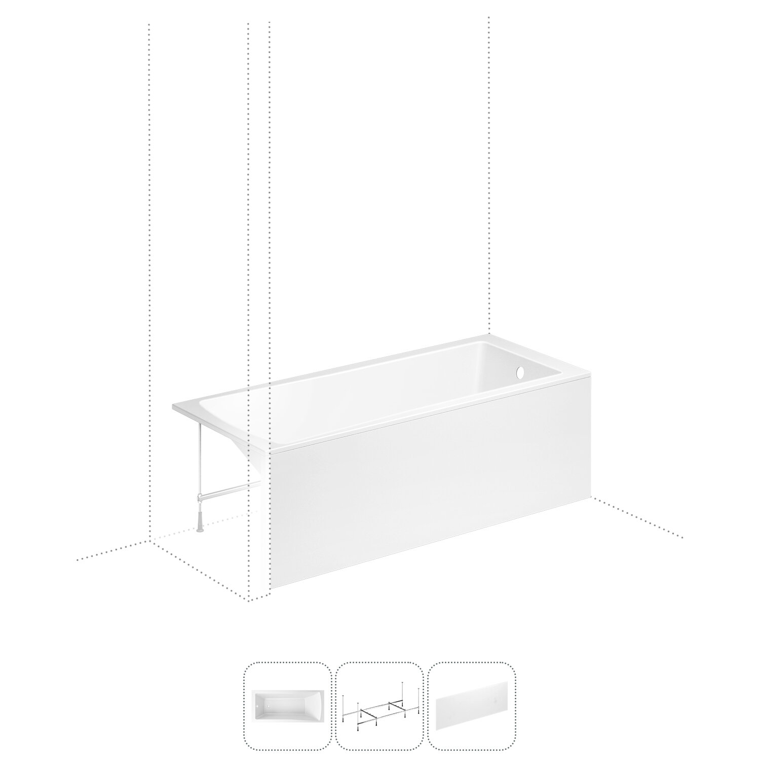 Акриловая ванна 150x70 с каркасом и экраном Lavinia Boho One S2-37010050 в наборе 3 в 1: прямоугольная ванна 150 x 70 см, каркас, экран