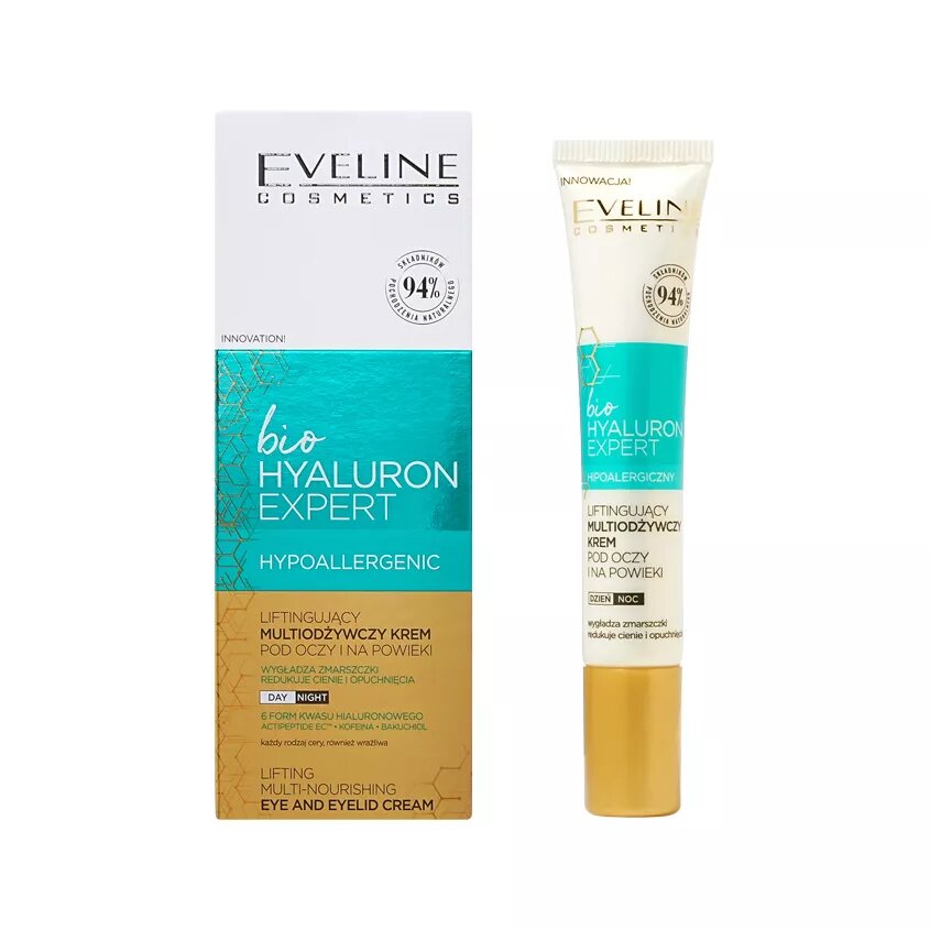 Крем для кожи вокруг глаз `EVELINE` BIO HYALURON EXPERT мультипитательный с лифтинг эффектом, 20 мл