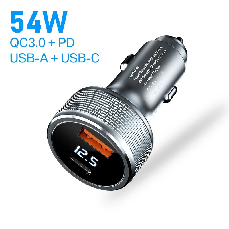 Автомобильное зарядное устройство USB 54 Вт, быстрая зарядка 3.0, тип C, QC PD3.0, адаптер зарядного устройства для мобильного телефона для iPhone Xiaomi Samsung Huawei, 54W Type C USB