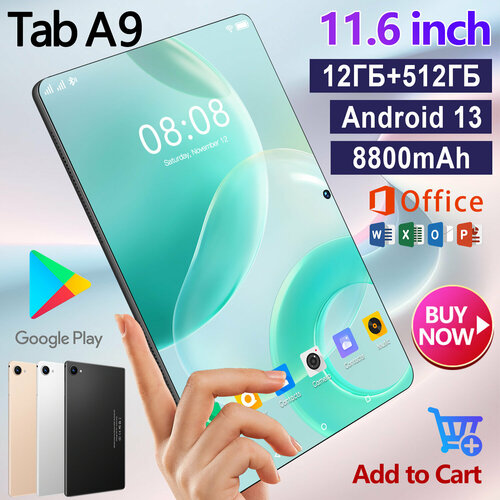Планшет с клавиатурой 116 дюйма со стилусом Tab A9 12 GB RAM 512 GB ROM Android 13 25601600 русская Черный 9984₽