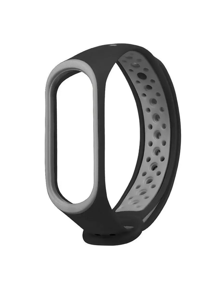 Ремешок для Mi Band 3 и Mi Band 4 силиконовый, черный/серый цвет — фото 1