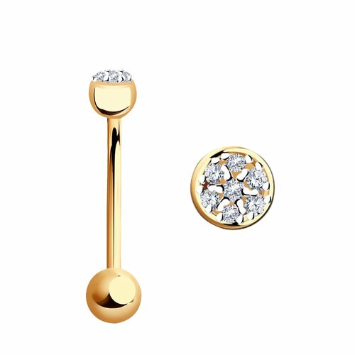 Пирсинг в язык Diamant online, красное золото, 585 проба, фианит, средний вес 1.47 гр., золотистый