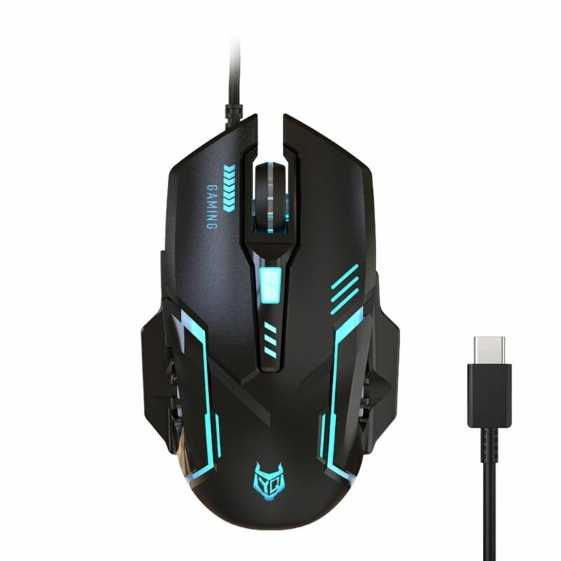 Проводная игровая мышь TypeC USB C с регулируемой подсветкой 3600 точек на дюйм, эргономичная для устройств типа ПК ОС Windows