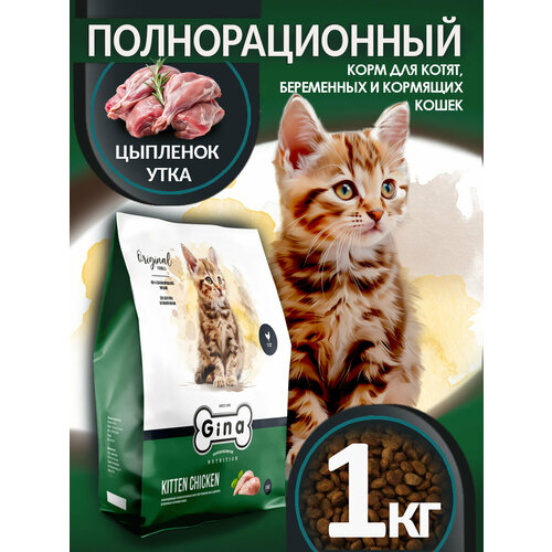 Корм для котят, беременных и кормящих кошек сухой Gina Kitten Chicken, цыпленок, утка, 1 кг