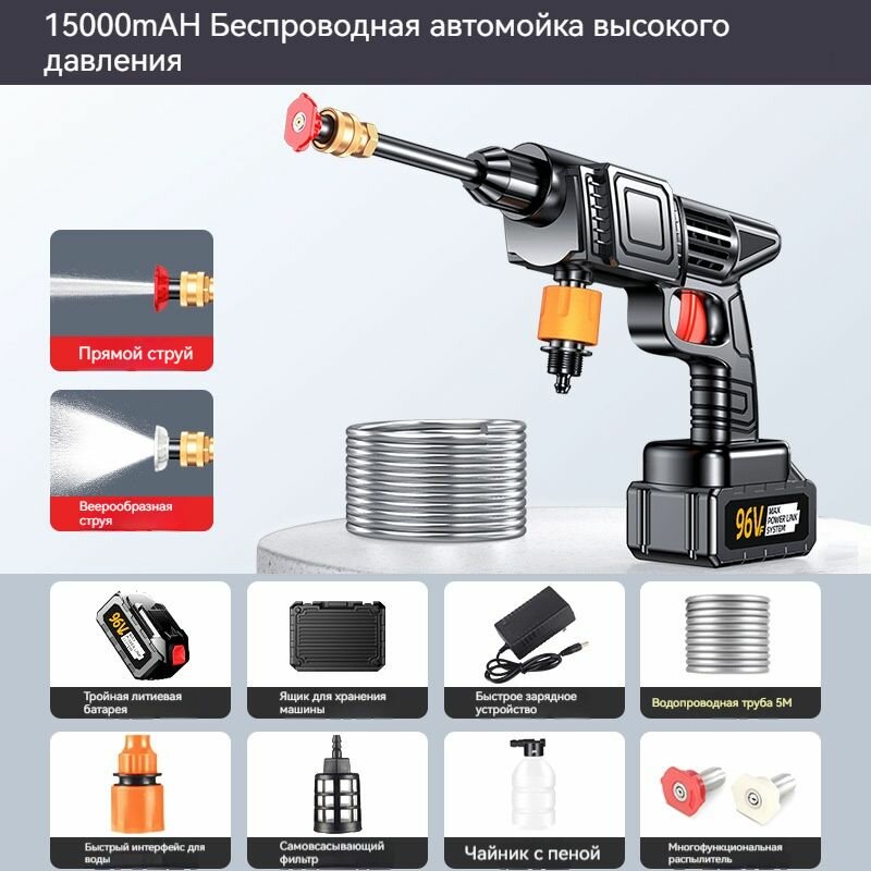 Беспроводная автомобильная стиральная машина, водяной пистолет высокого давления, бытовой водяной пистолет, чистящий автомобиль, мощная литиевая батарея, мощный