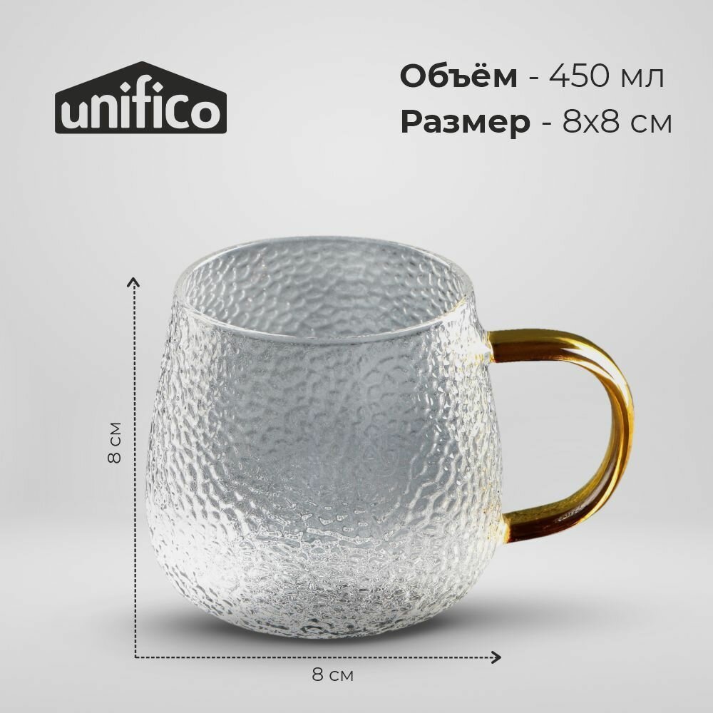 UNIFICO Кружка Emanuela 450 мл с золотой ручкой 4 шт. (боросиликатное стекло) — фото 1