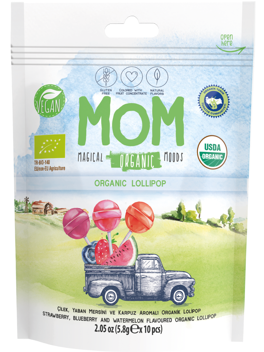 Леденцы на палочке MOM MAGICAL ORGANIC MOODS, oрганик, без глютена, без аллергенов, 3 вкуса, 10 шт. — фото 1