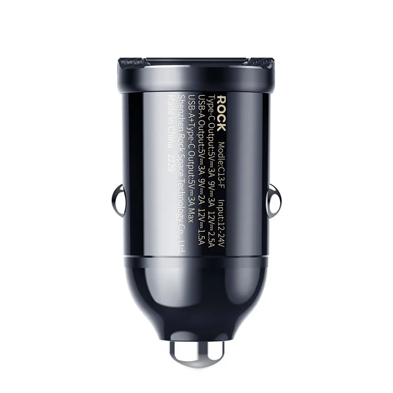 Автомобильное зарядное устройство с двумя портами ROCK H18 Mini Dual-port USB-A + USB-C PD 48W Car Charger черное