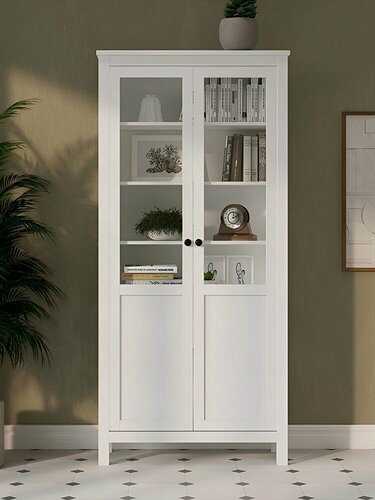 Изображение товара Шкаф-витрина Кымор с полками, 90х37х198 см, Белый Стекло/Панель