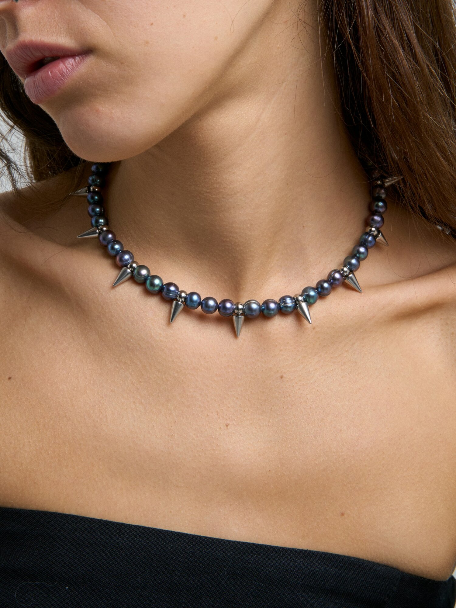 Чокер RESURS, жемчуг пресноводный, длина 40 см, синий, фиолетовый, серебряный — фото 1