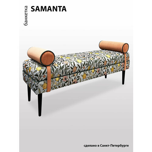 фото Банкетка bordado "samantha", мебельная фанера, велюр/гобелен, цвет "голубые лимоны" 120 см x 41 см x 54 см