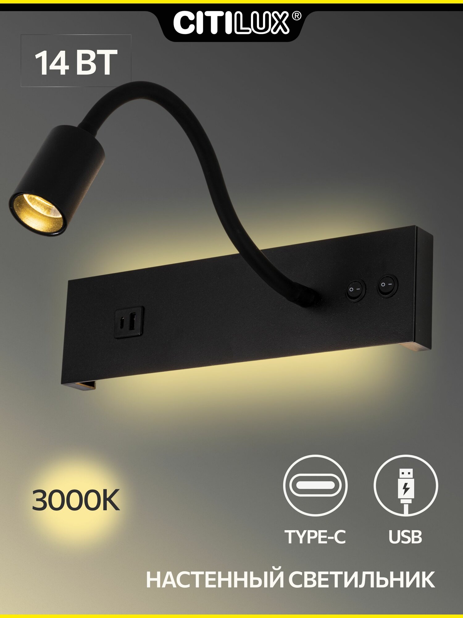 Светильник с выключателем Citilux Декарт CL704471 LED USB Чёрный